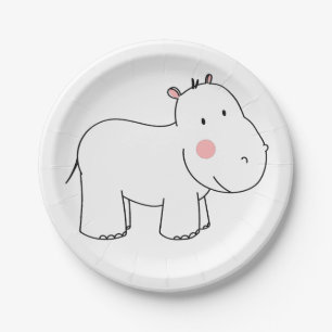 Modern Jungle Hippo Minimalist Baby Shower Party Paper Plate