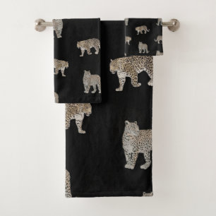 Modern Jungle Leopard Animals Black Pattern Bath Towel Set