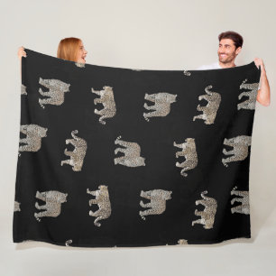 Modern Jungle Leopard Animals Black Pattern Fleece Blanket