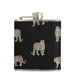 Modern Jungle Leopard Animals Black Pattern Hip Flask