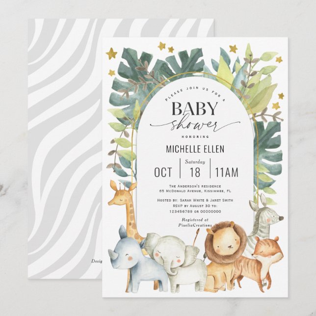 Modern Jungle Safari Themed Baby Shower Invitation (Front/Back)