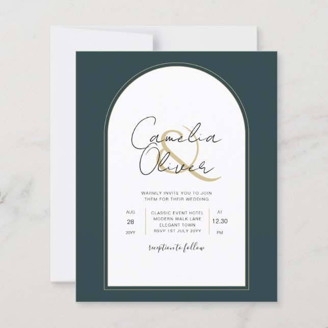 Modern JUNIPER Green Gold Wedding INVITE QR Code (Front)