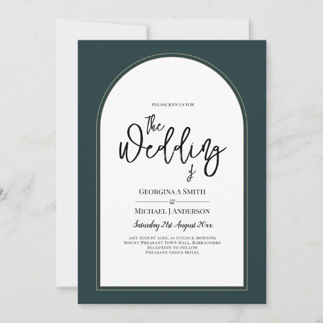 Modern JUNIPER Green Gold Wedding INVITE QR Code (Front)