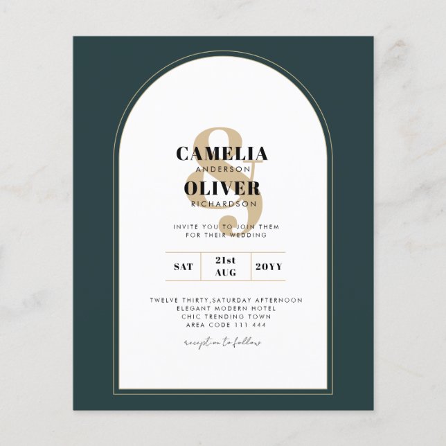 Modern JUNIPER Green Gold Wedding INVITE QR Code Flyer (Front)