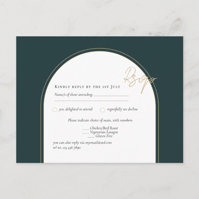 Modern JUNIPER Green Gold Wedding INVITE QR Code Postcard (Front)