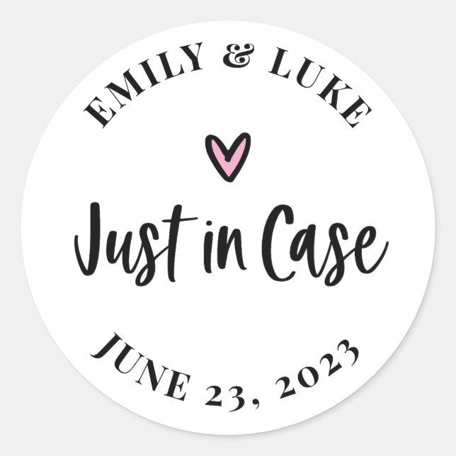 Modern Just in Case Wedding Recovery Kit  Classic Round Sticker (Front)