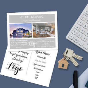 Modern JUST LISTED Real Estate Marketing grey Postcard