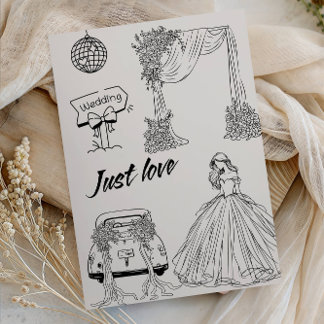 Modern Just Love Wedding Party-Minimalist Line Art Invitation