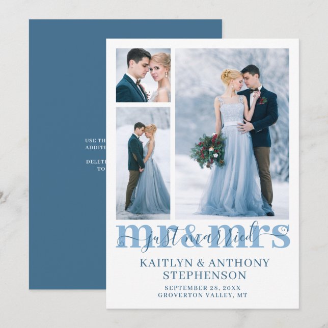 Modern Just Married Mr Mrs Custom Colour Wedding Announcement (Front/Back)