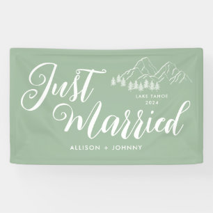 Modern Just Married Wedding Reception Green car Banner