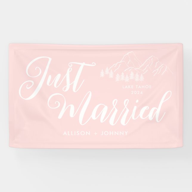 Modern Just Married Wedding Reception Pink car Banner (Horizontal)