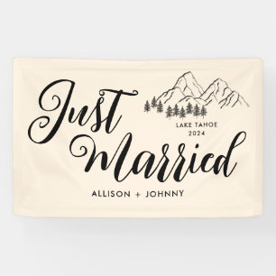 Modern Just Married Wedding Reception Rustic car Banner