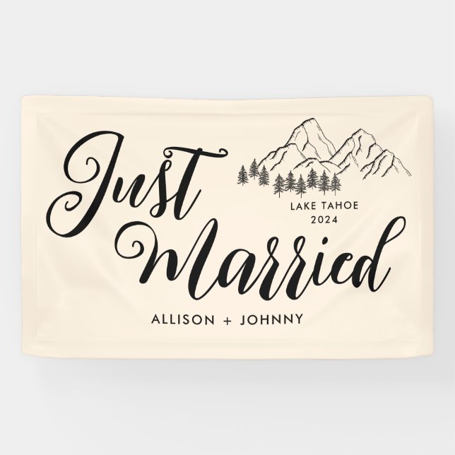 Modern Just Married Wedding Reception Rustic car Banner (Horizontal)