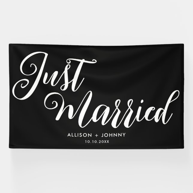 Modern Just Married Wedding Reception Simple Banner (Horizontal)
