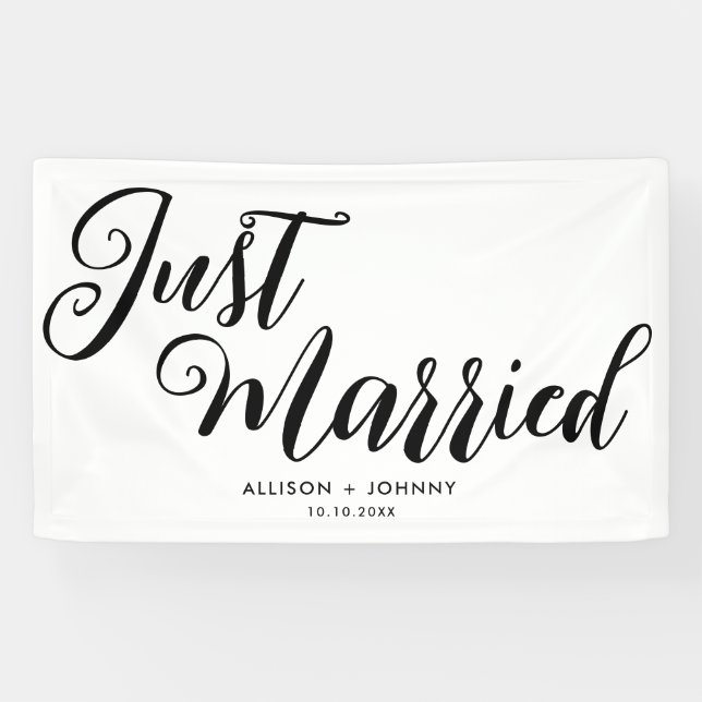 Modern Just Married Wedding Reception Simple Banner (Horizontal)