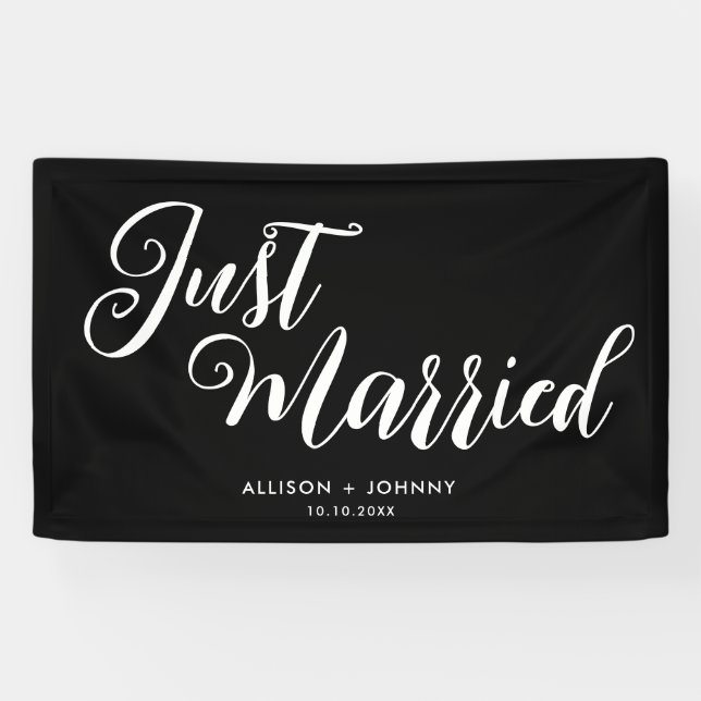 Modern Just Married Wedding Reception Simple Banner (Horizontal)
