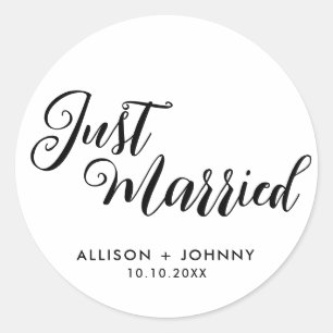 Modern Just Married Wedding Reception Simple Classic Round Sticker
