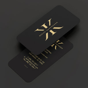 Modern K Monogram Professional Black Faux Gold Business Card