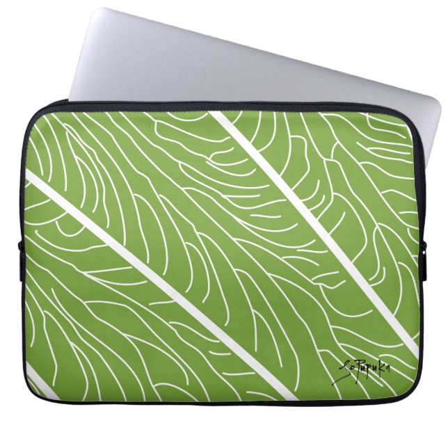 Modern Kalo Leaf - Green Laptop Sleeve (Front)