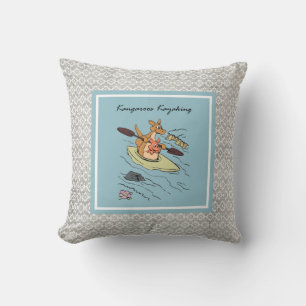 Modern Kangooroos Birth Baby Boy Blue Grey Throw Pillow