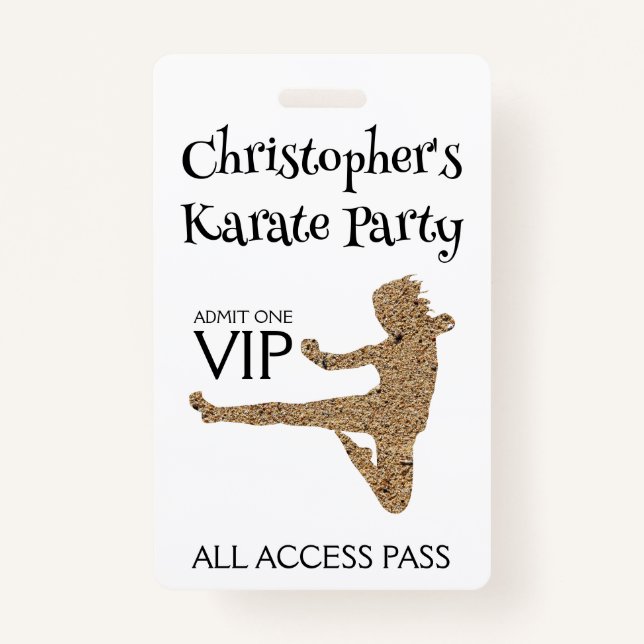 Modern Karate Party Kids Birthday VIP Pass Badge (Front)