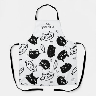 Modern Kawaii Funny Black White Cute Cats Pattern Apron