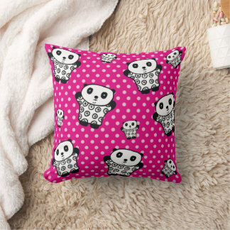 Modern Kawaii Panda Bear Pink Girly Polka Dot Throw Pillow