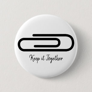 Modern Keep it Together Black Paperclip 2 Inch Round Button