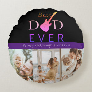 Modern Keepsake Best Dad Photo Collage Fathers Day Round Pillow