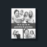 Modern Keepsake Black and White Photos Grandparent Canvas Print<br><div class="desc">Create a true keepsake of B&W filter applied photo collage of your favourite photos for grandma and grandpa. A solid dark grey with "we love you, grandma & grandpa" overlay in classic typography. They'll love this keepsake of her grandkids. Message me if you need assistance or have any special requests....</div>