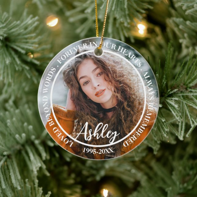 Modern Keepsake Custom Funeral Memorial Photo  Ceramic Ornament (Tree)