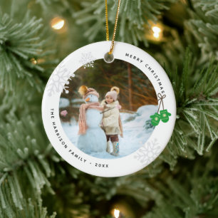 Modern Keepsake Green Mittens Photo Ceramic Ornament