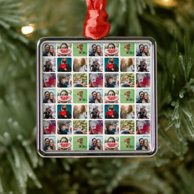 Modern Keepsake Photo Collage Pattern  Metal Ornament (Tree)