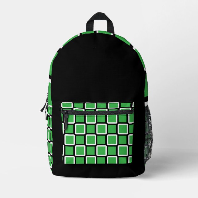 Modern Kelly Green & Black Geometric Backpack  (Front)