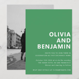 Modern Kelly Green Bold Typography Photo Wedding Invitation
