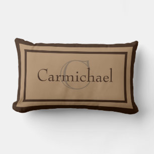 Modern Khaki/Brown Monogram Name Accent Pillow