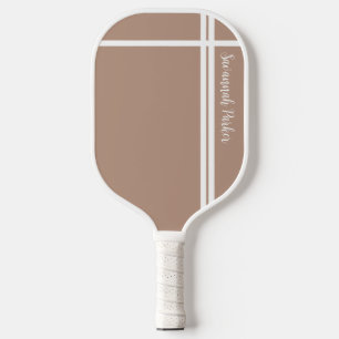 Modern Khaki White Stripes Custom Name Pickleball Paddle