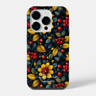 Modern Khokhloma Floral Pattern - Bold and Elegant iPhone 14 Pro Case