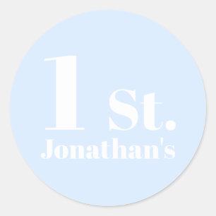 Modern Kids Birthday Custom name number light blue Classic Round Sticker