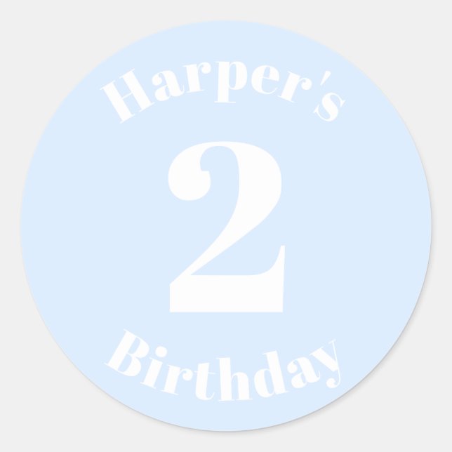 Modern Kids Birthday Custom name number light blue Classic Round Sticker (Front)
