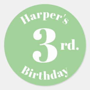 Modern Kids Birthday Custom name number sage green Classic Round Sticker
