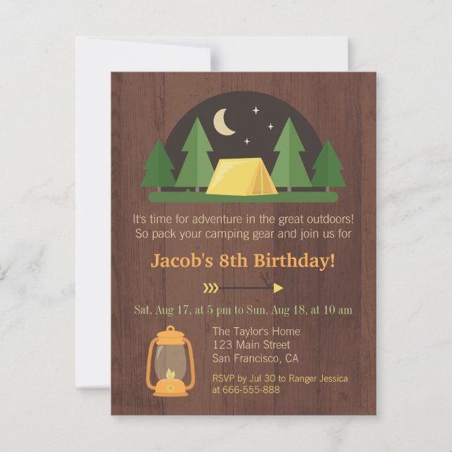 Modern Kids Camping Birthday Party Invitations (Front)