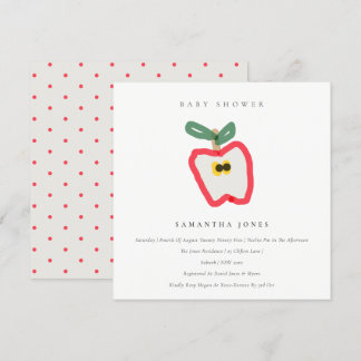 Modern Kids Hand Drawn Apple Fruit Baby Shower Invitation