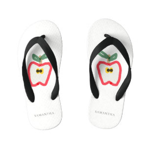 Modern Kids Hand Drawn Apple Fruit Red Green Kid's Flip Flops