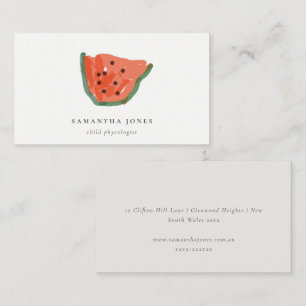 Modern Kids Hand Drawn Watermelon Fruit Red Green Business Card