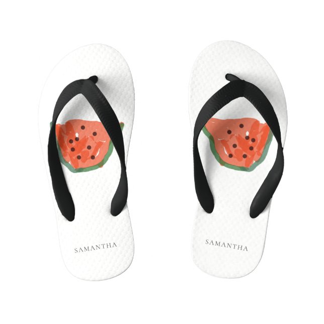 Modern Kids Hand Drawn Watermelon Fruit Red Green Kid's Flip Flops (Footbed)