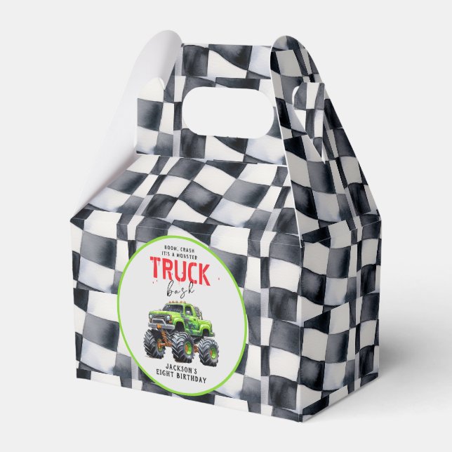  Modern Kids Monster Truck Birthday Party Favor Box (Front Side)
