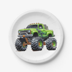 Modern Kids Monster Truck Birthday Party Paper Plate