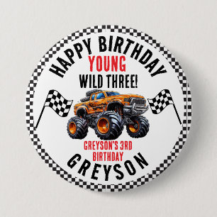 Modern Kids Monster Trucks Birthday Party 3 Inch Round Button