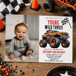 Modern Kids Monster Trucks Birthday Party  Invitation